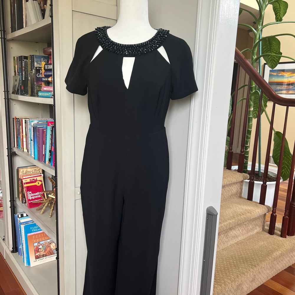 Elegant Black Jumpsuit with Beaded Neckline